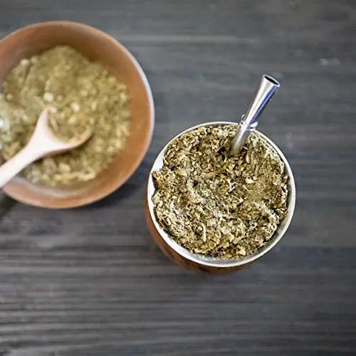 Conjunto de chá yerba mate de parede dupla 18/8 de aço inoxidável, copo de chá mate, um mate de bombilla (canudo), uma escova de limpeza (madeira,