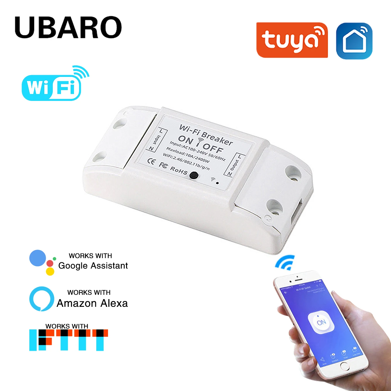 UBARO Tuya Wi-Fi Smart Home Breaker Switch App Remote Voice Support Control Google Assistant Alexa Intelligent Module Ac100-240V