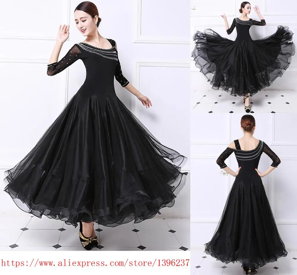 Ballroom Competition Dance Dress Women Tango Flamenco Dancing Costume High Quality Black Middle Sleeve Waltz Ballroom Dresses