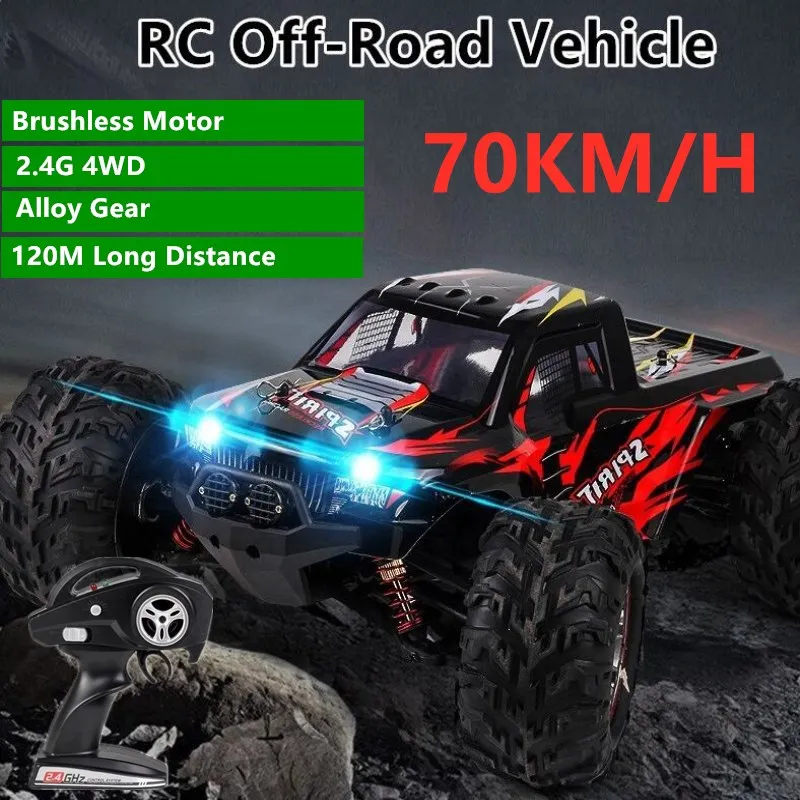 Large High Speed Brushless RC Off-Road Climbing Car 2.4G 4WD 70KM/H Alloy Gear Independent Shock Absorber Remote Control Toy Car