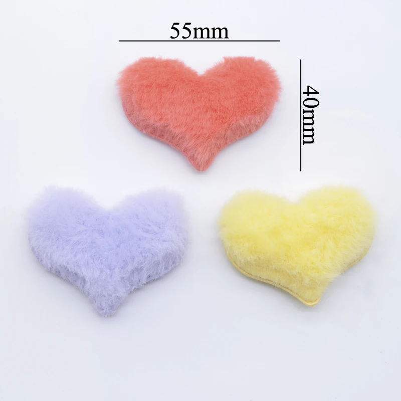 12Pcs 55*40mm Soft Plush Furry Heart Applique for DIY Headdress Hair Clip Bow Decor Accessories Clothes Hat Shoes Sewing Patches