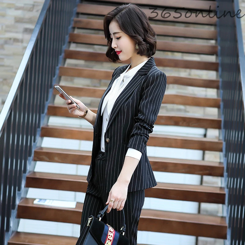 Formal Uniform Designs Women Business Suits Autumn Winter Elegant Striped for Ladies Office Work Wear OL Styles Blazers