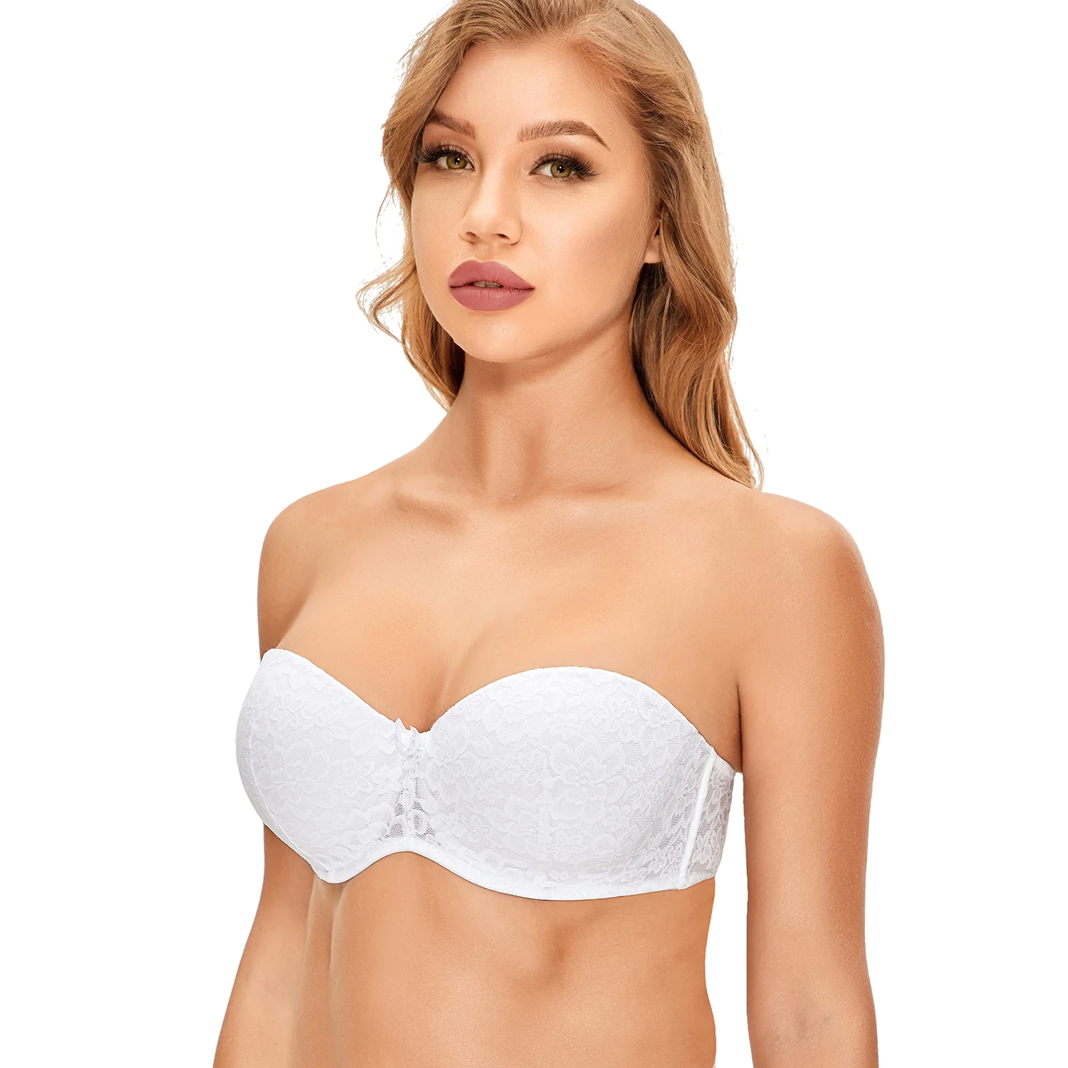 

Smooth Multi-way Bandeau-style Strapless Bra Push Up Silicone Strips Underwire Padded Balconette Bralette