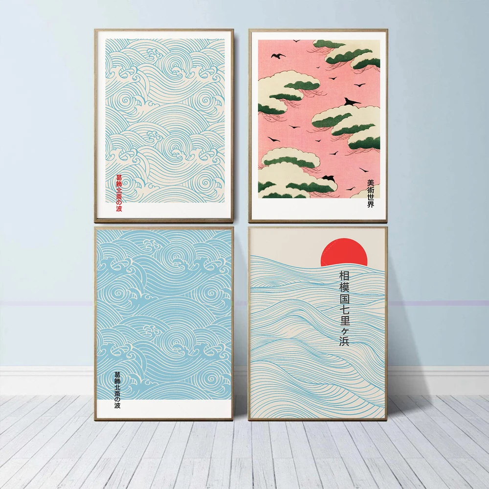 Vintage Japanese Art Waves Hokusai Poster Aesthetic Wall Art Minimalist Pictures for Living Room Modular Home Decor Cuadros