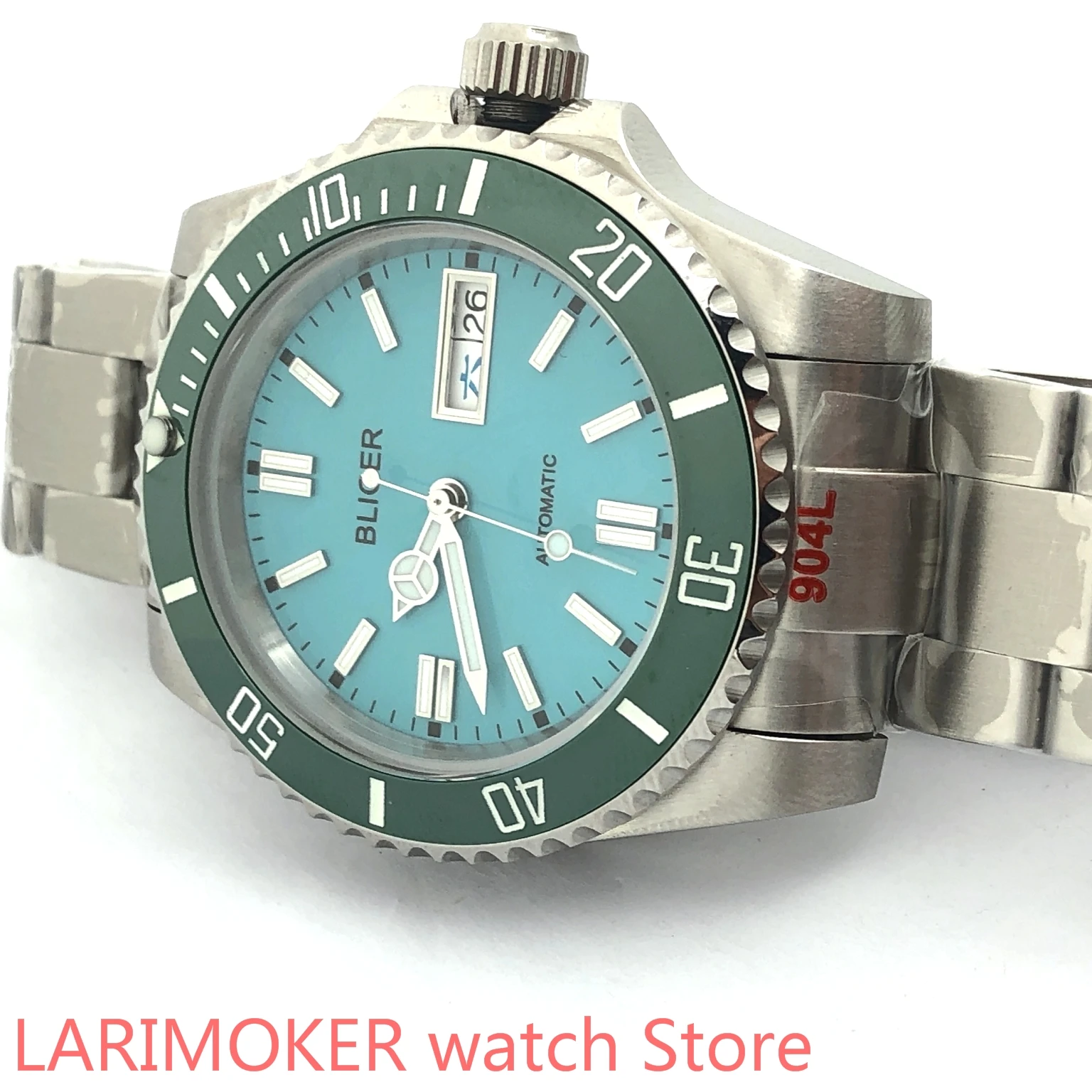 

Men's New High Quality Luxury Sports and Leisure Waterproof Men's Watch Mechanical Clock Cases Sea blue Dial green Bezel