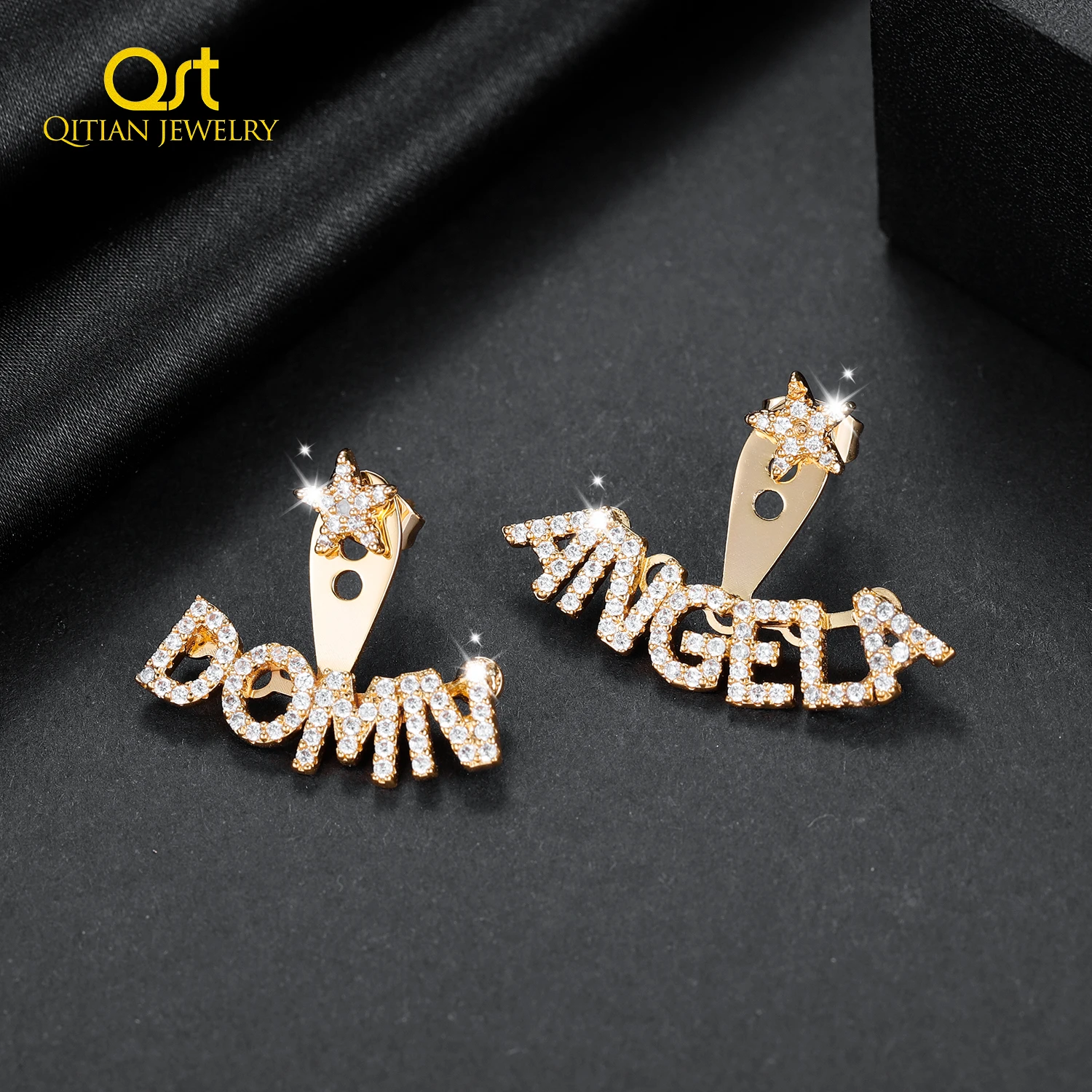 

Custom Studs Earrings For Women Customized Name Earring 2021 Trend New Zircon Letter Earring Iced Out Charm Jewelry For Women