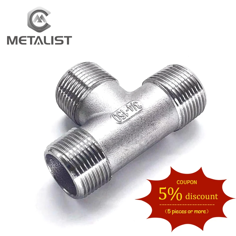 

METALIST 3/4" DN20 BSPT Male*Male*Male Thread Tee Type 3 Way SS304 Pipe Fitting Connector For Water Oil Air