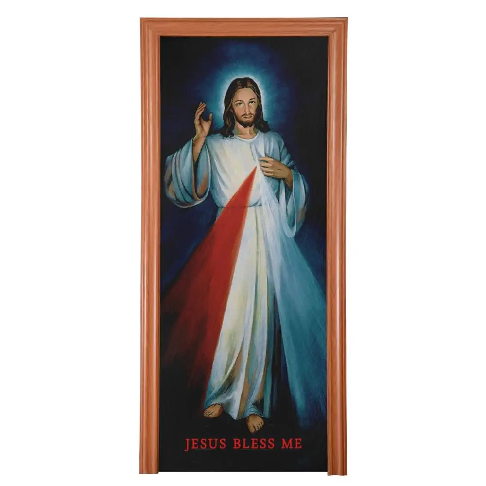 Jesus Bless Me Fabric Door Covers Home Decor Washable Door Banner Personalized Reusable Posters for Front Door