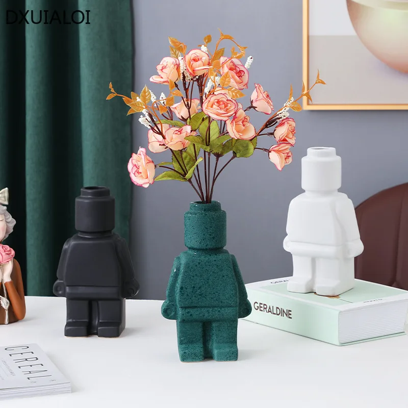 

Ceramic Vase Modern Simple Creative Robot HUAP Home Decoration accessories Living Room Decoration Dry Flower Gift DXUIALOI