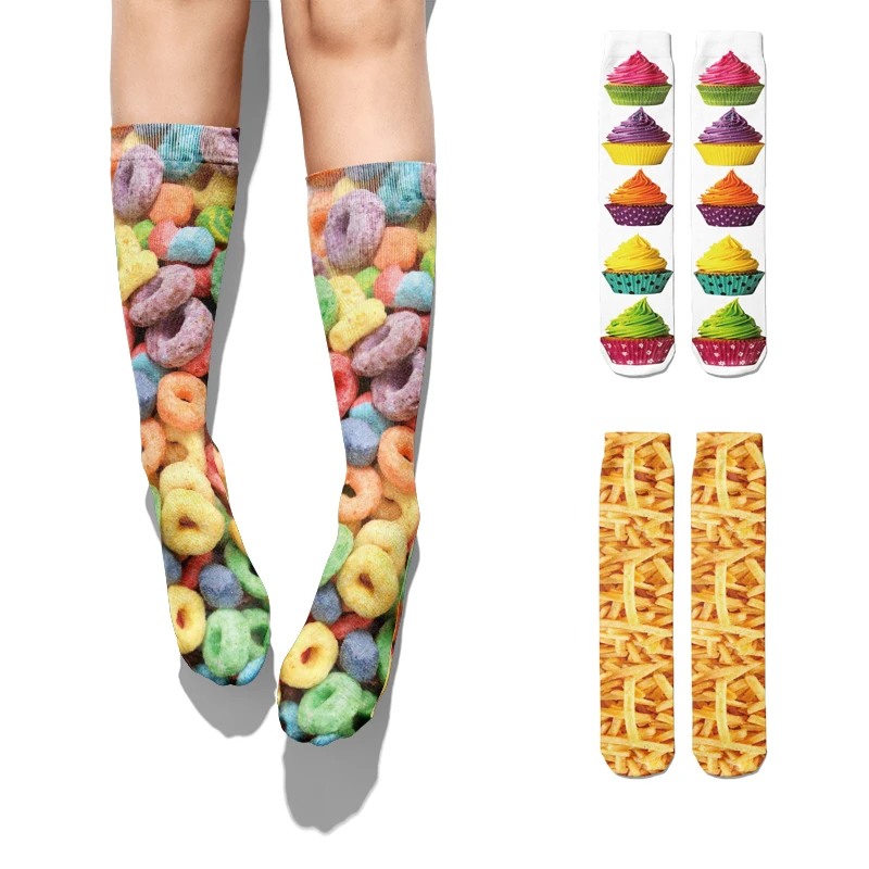 Delicious Donuts Printed Female Socks Comfortable Cotton Harajuku  Middle Tube Socks Fashion Funny Casual Socks For Unisex