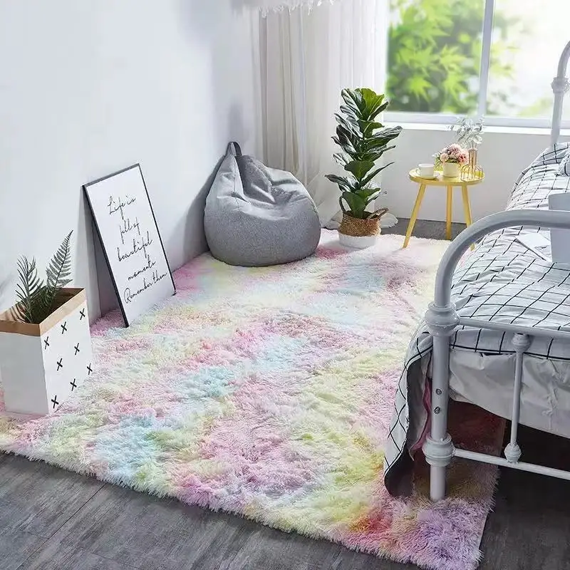 Fluffy And Soft Living Room Large Carpet 160x230 Furry Rainbow Color Bedroom Carpets Girl Children\'s Room Bedside Cute Floor Mat