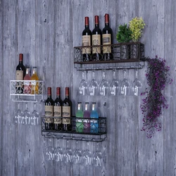 Wall Mount Wine Rack Holder Wine Bottle Metal Shelf Glasses Goblet Holder Home Bar Christmas Decoration Storage Holder Rack