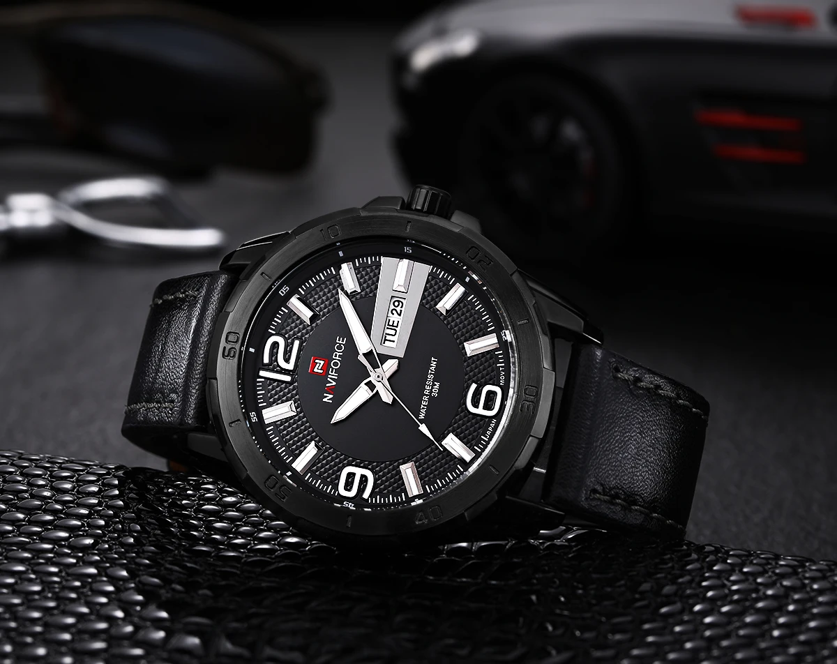 NAVIFORCE Brand Mens 30M Waterproof Sport Watch Men leather quartz watches auto date week Watches Clock military wristwatches