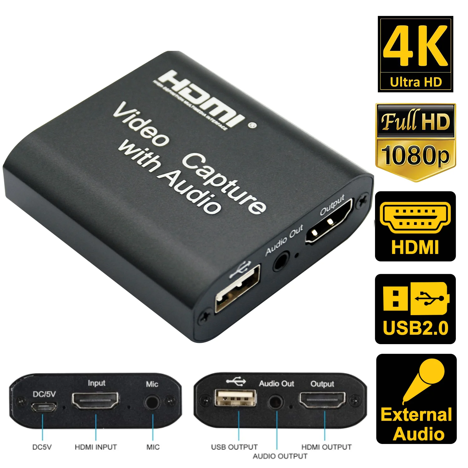 4K 60fps Video Capture Equipment USB 2.0 Live Gaming/Streaming HDMI Video Capture Card With Audio