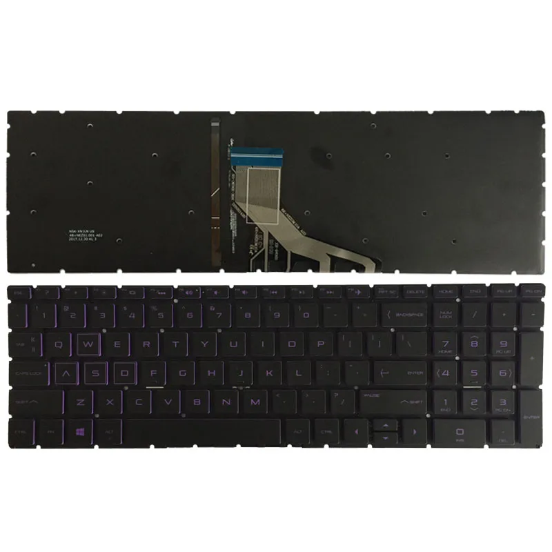 

New US Laptop keyboard For HP Pavilion 15-CX Black With backlight without frame Purple font