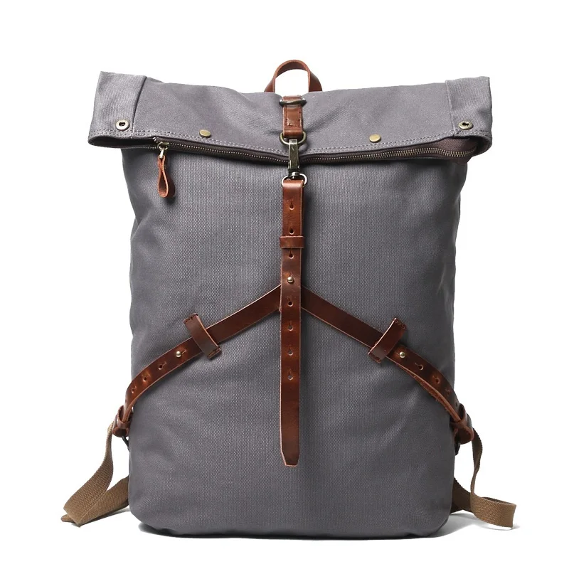 Retro Men Backpack Canvas Leather School Bags For Teenagers Boys Big Capacity Travel Rucksacks Fashion Portable Laptop Backpack