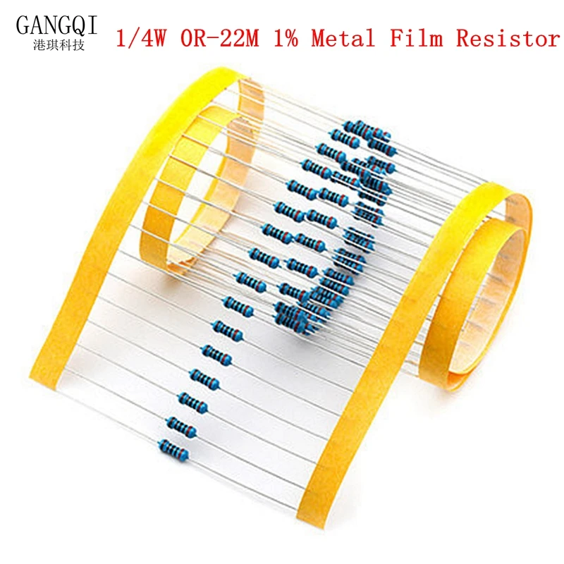 100pcs 1/4W 0R-22M 1% Metal Film Resistor 0.25W 0 2.2 10 100 120 150 220 270 330 470 1K 2.2K 4.7K 10K 100K 470K 1M 10M 20M ohms