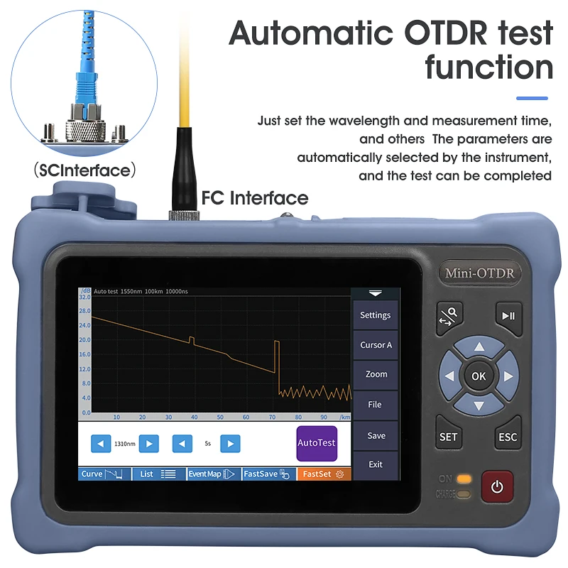 Go! Free shipping MINI OTDR 1310/1550nm 26/24dB Fiber Optic Reflectometer Touch Screen VFL OLS OPM Event Map Ethernet Cable