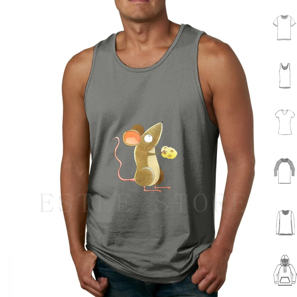 Mouse Tank Tops Vest Sleeveless Mouse Rodent Cheese Animal Cute Ears Tail Watercolour Pen Ink Childrens Nose
