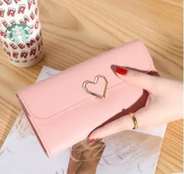 30pcs/lot korean style woman pu heart hasp long wallet female love pu purse