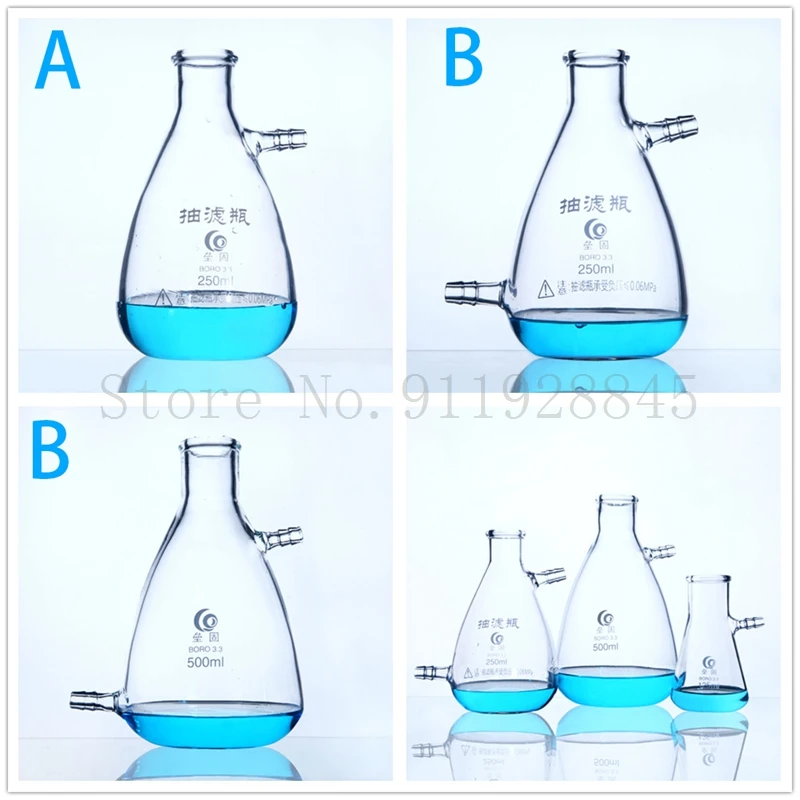 Lab Glass Suction Filter Bottles with Upper and Lower Spouts Accessory Flask with Side Arm Laboratory Filtration