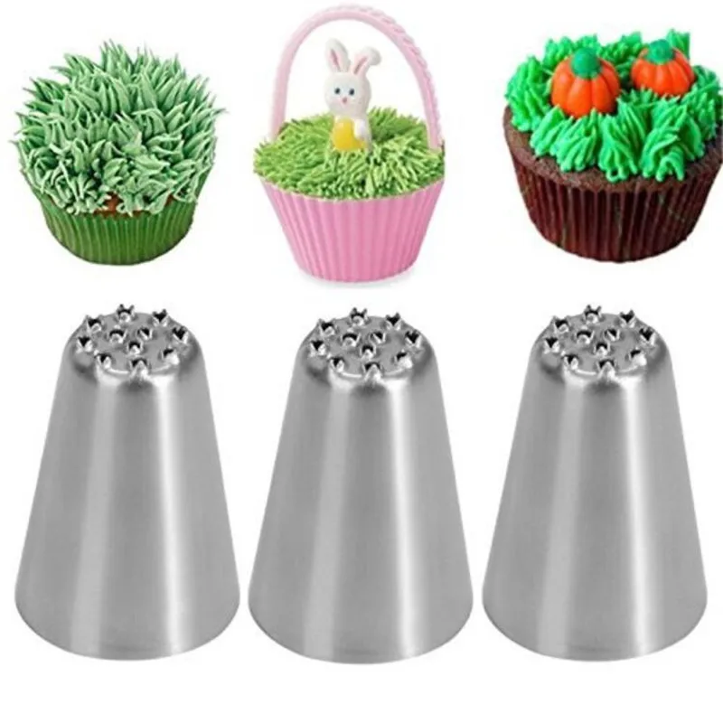 3PCS Home Cake Grass Cream Decoration Tip Set Nozzle Cupcake Head Cake Decorating Tools Pastry Stainless Steel Piping Tubes