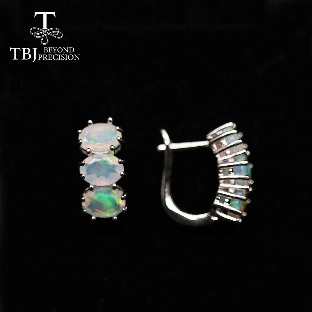 

TBJ,5ct Colorful opal earring ,natural 6 Pieces natural Ethiopia gemstones oval cut 5*7mm gemstone jewelry 925 sterling silver