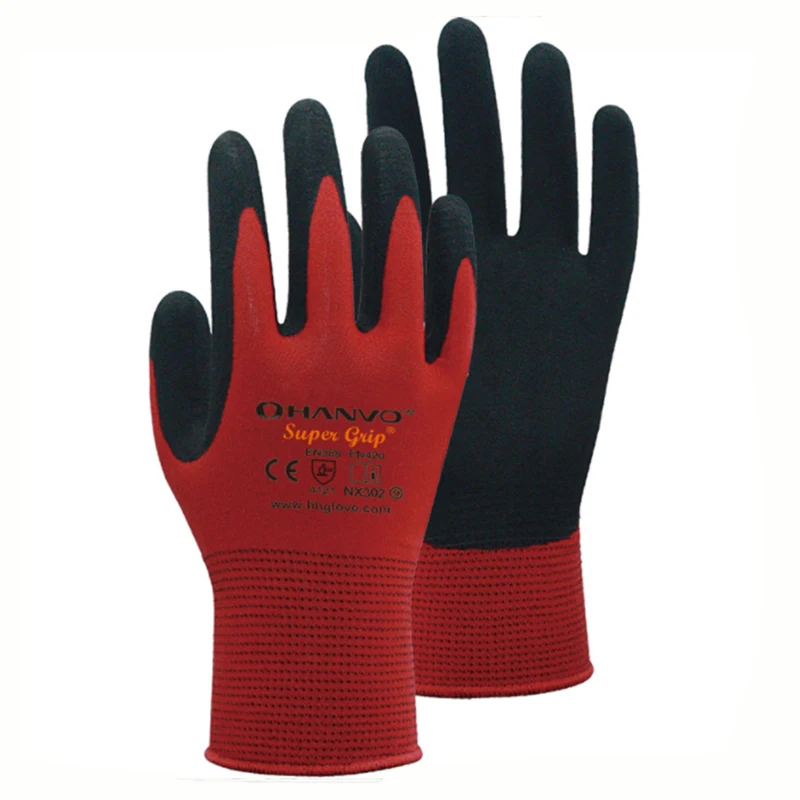 HANVO 5 Pairs Thicken PU Nitrile Safety Coating Work Gloves Palm Coated Gloves Mechanic Working Gloves