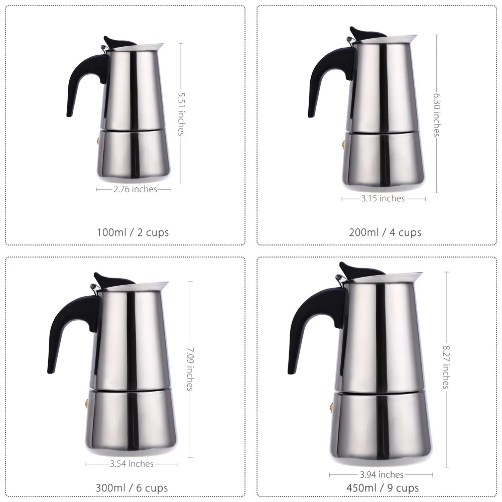 Stainless Steel Coffee Pot, Mocha, Espresso, Latte Percolator, Stove, Coffee Maker, Drink Tool, Cafetiere, Latte Stovetop
