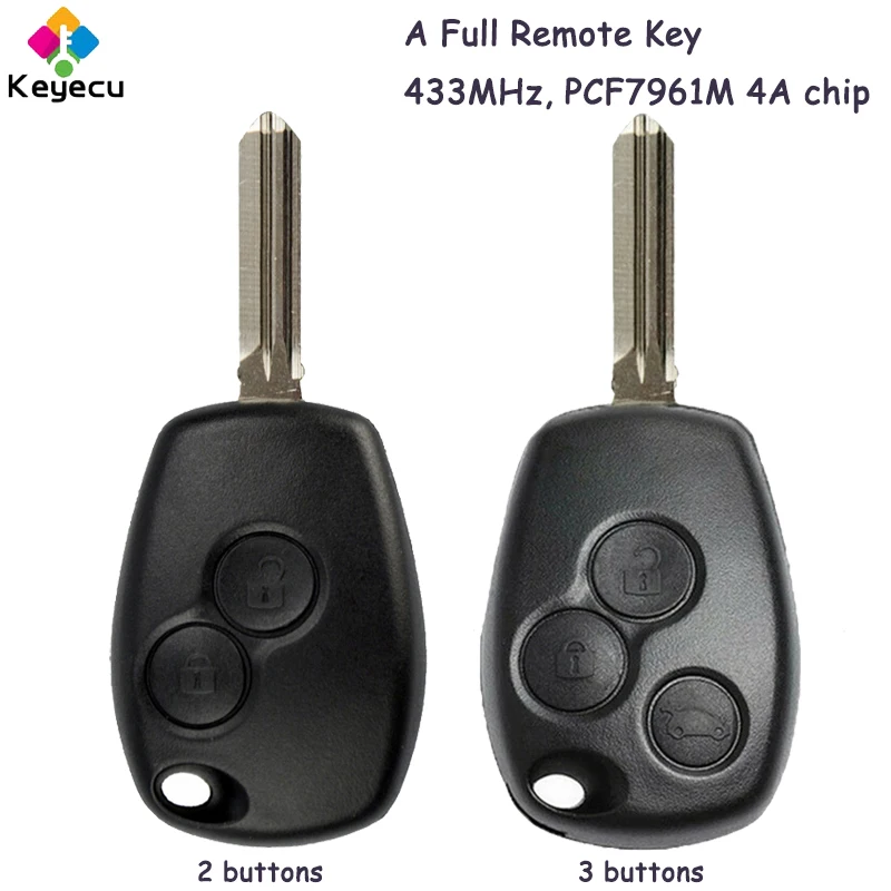 

KEYECU Remote Car Key Fob 2 Buttons 433MHz PCF7961M 4A Chip for Renault Trafic Sandero Logan Symbol Dacia Duster Logan Sandero