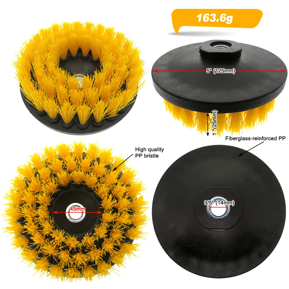 5inch Drill Scrubber Cleaning Brush Power Brush with M14 Thread Drill Adaper for Cleaning Carpets, Kitchens and Bathrooms