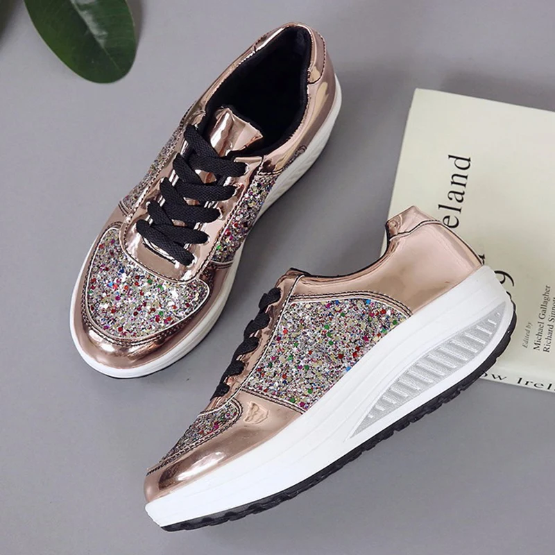 Platform Sneakers Women Casual Vulcanized Shoes Women Bling Ladies Trainers Basket Femme Chunky Sneakers Women Walking Shoes