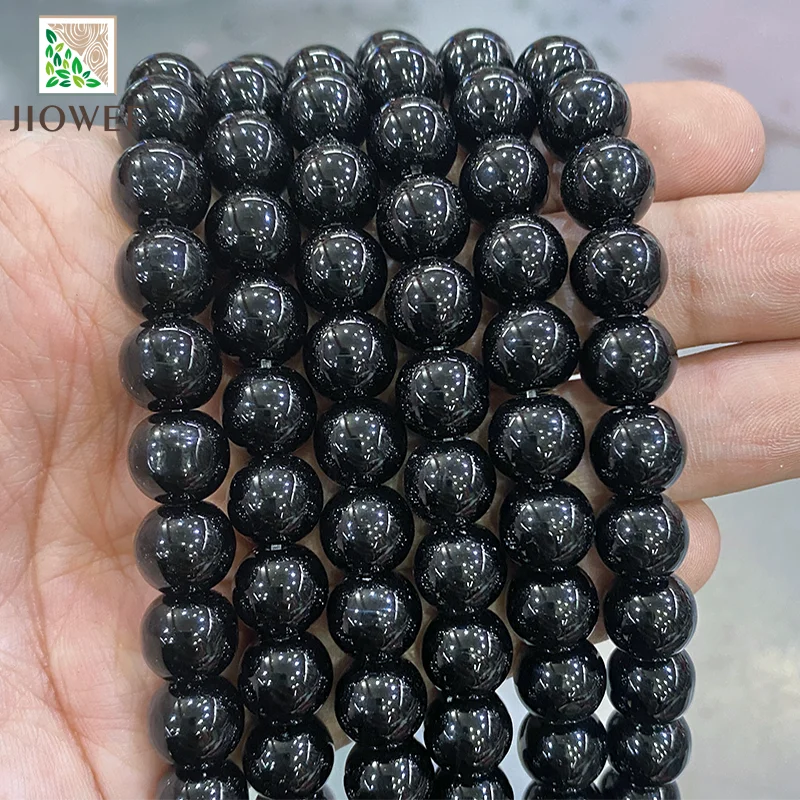 Natural Smooth Black Quartz Round Loose Beads DIY Bracelet Necklace Accessories For Fashion Jewelry Making 15\'\' 4/6/8/10/12mm