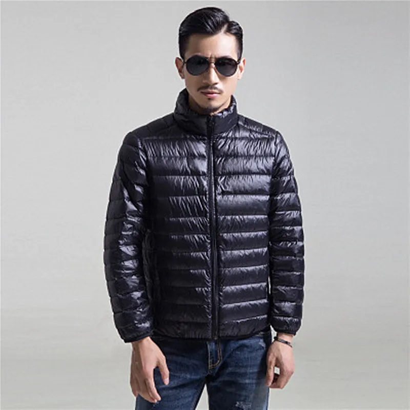 Autumn Winter Nylon Men\'s Down Jacket Stand Collar Long Sleeve Cardigan Zipper Solid Fashion Casual Down Jacket