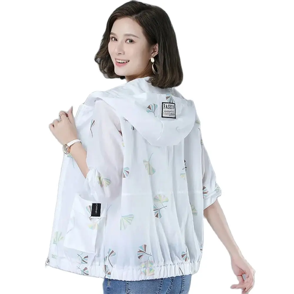 Printed Sun Protection Clothing Women Short Thin Coat 2025 Summer New Korean Loose Hoodie Sun Protection Clothing Mother Wear 42