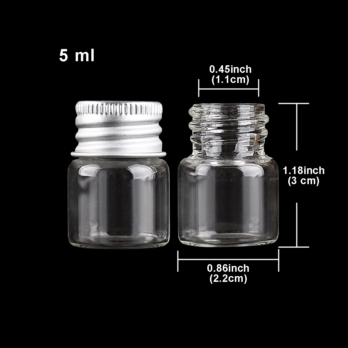 48pcs 5ml 22*30mm Glass Bottles with Aluminium Caps Mini Glass Jars Tiny Vials for Ink