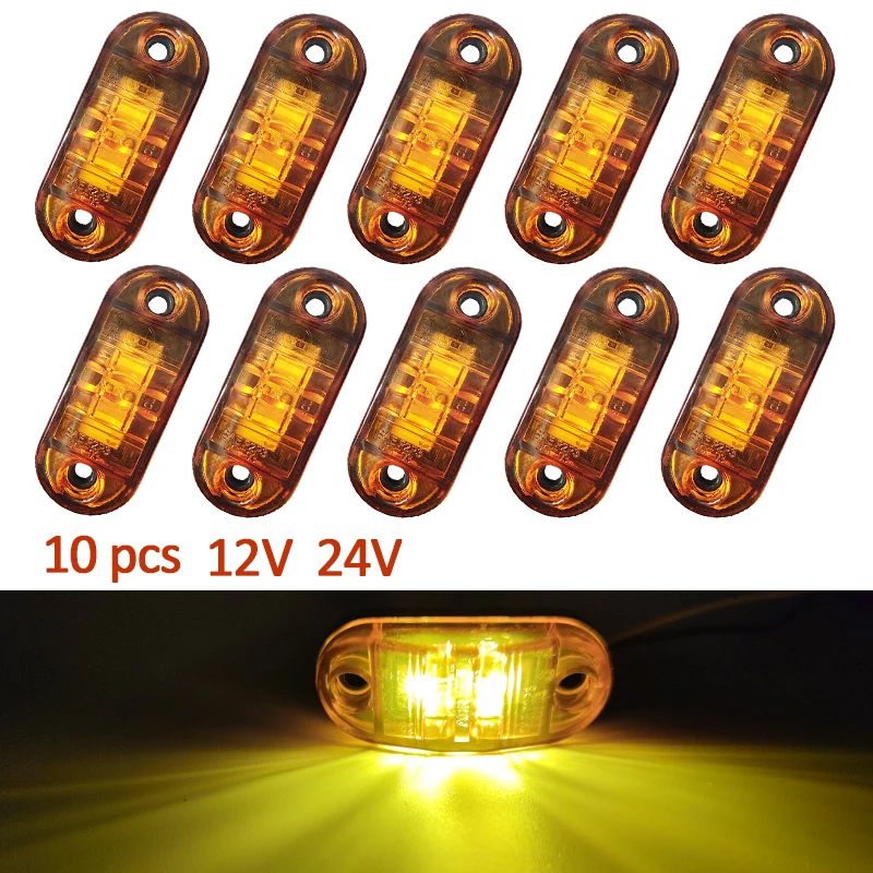 10PCS 12V 24V Side Marker Lights Oval Front Rear Clearance Indicator Lamp Trailer BUS Van Caravan for Volvo truck spare parts