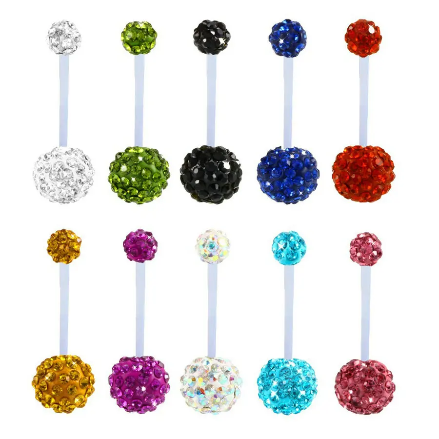 1PC Crystal Double Gem Maternity Pregnancy Belly Button Ring Flexible White Barbell Piercing Navel Jewelry