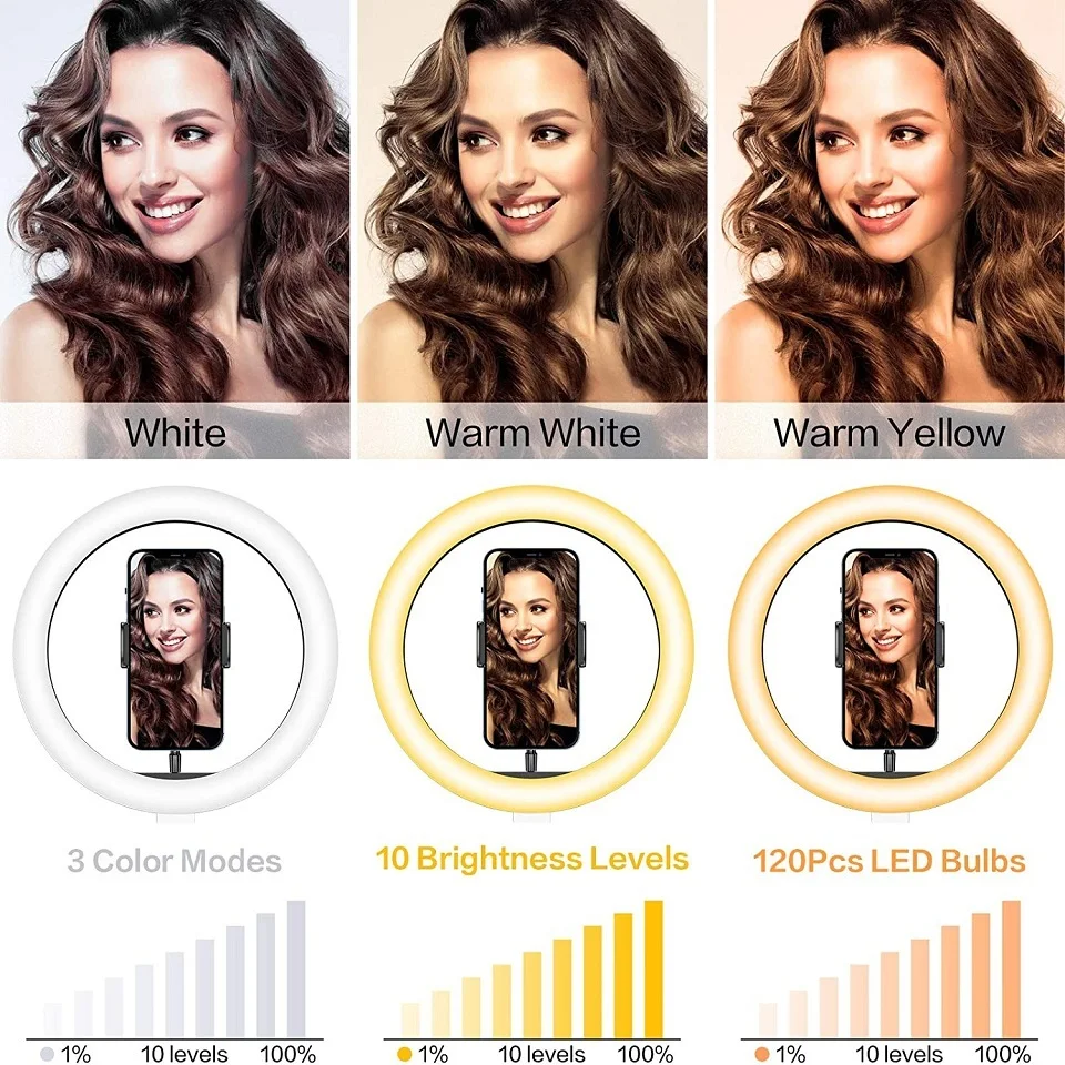 مصباح حلقي LED لصور السيلفي ، مصباح دائري مع حامل ثلاثي القوائم للصور والمكياج وحامل هاتف