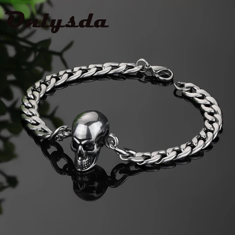 Factory Price Biker Punk Bangle  Accessories Skull  Jewelry Mens Charm Chain Bracelets For Women Pulseras Mujer Party Gift