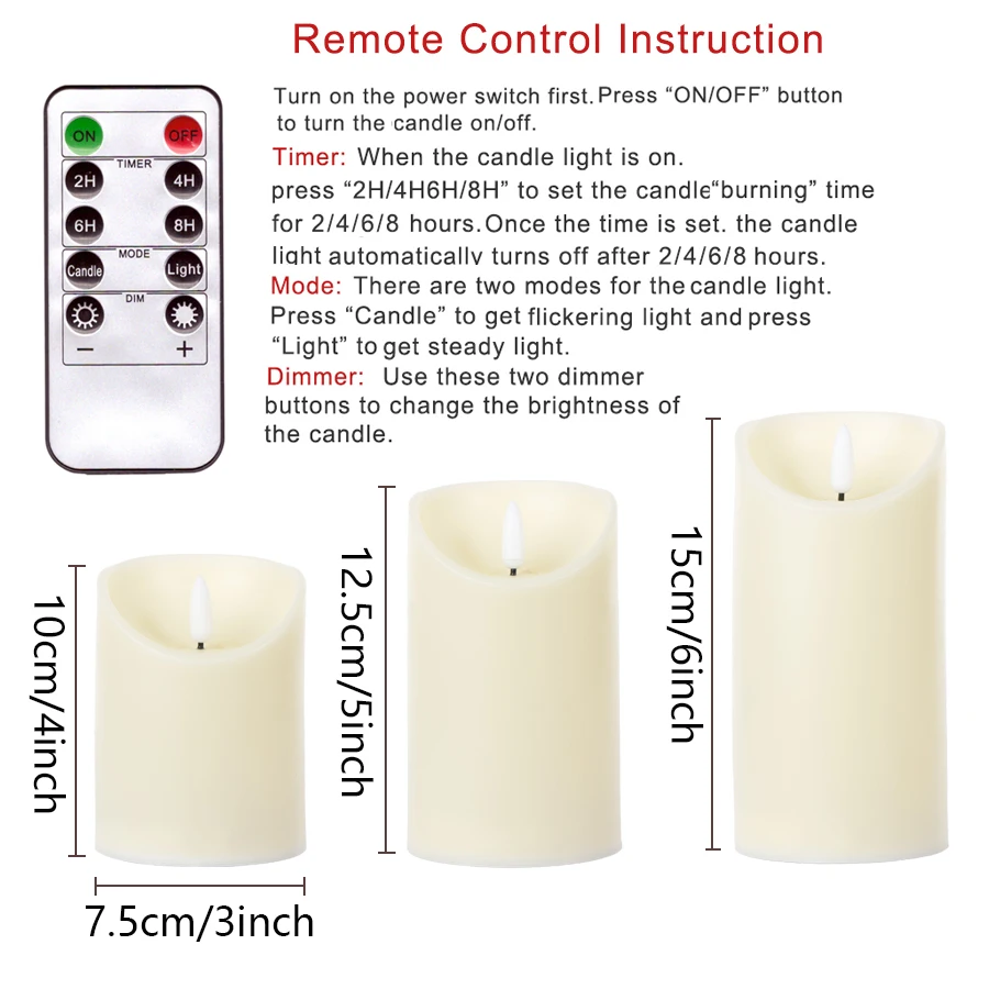 3Pcs/Set Remote Control LED Flameless Candles Battery Realistic 3D Dynamic Flame Candle Lights Led Tea Lights Home Decoration