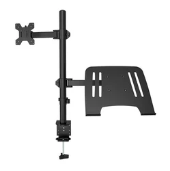 M077 Dual LCD Monitor Desk Mount Fully Adjust Stand with Extra Laptop Tray for Laptop Notebook up to 17