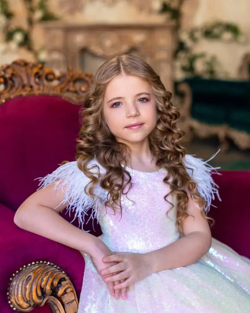 Girls First Communion Dress Children Pageant Feather Ball Gown Girl  Wedding Sequins Dresses for Kids Piano Performance Vestidos