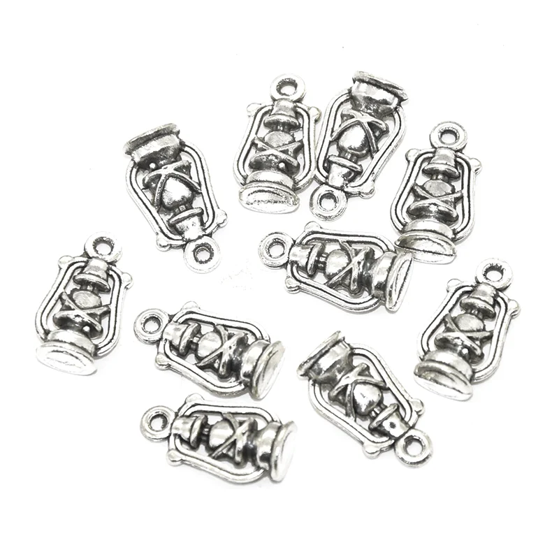 10pcs Two Color 3D Lantern Charms Alloy Metal Kerosene Lamp Pendants For DIY Handmade Jewelry Accessories Making 20*10mm