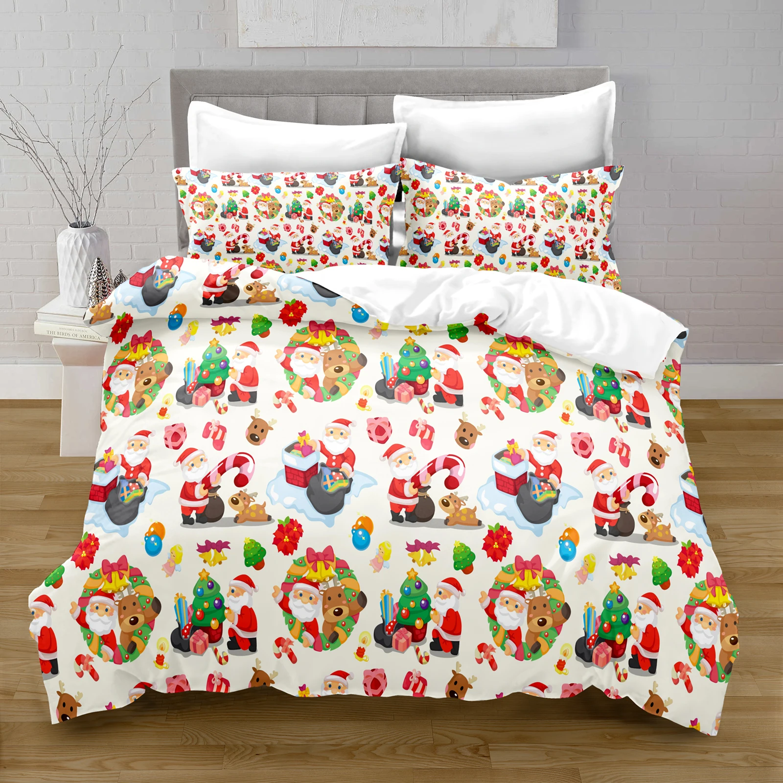 Printed Christmas Bedding Quilt Cover & Pillowcase  Full Size Queen Bedding Set  Queen Size  Bedding Set Comforter Bedding Sets