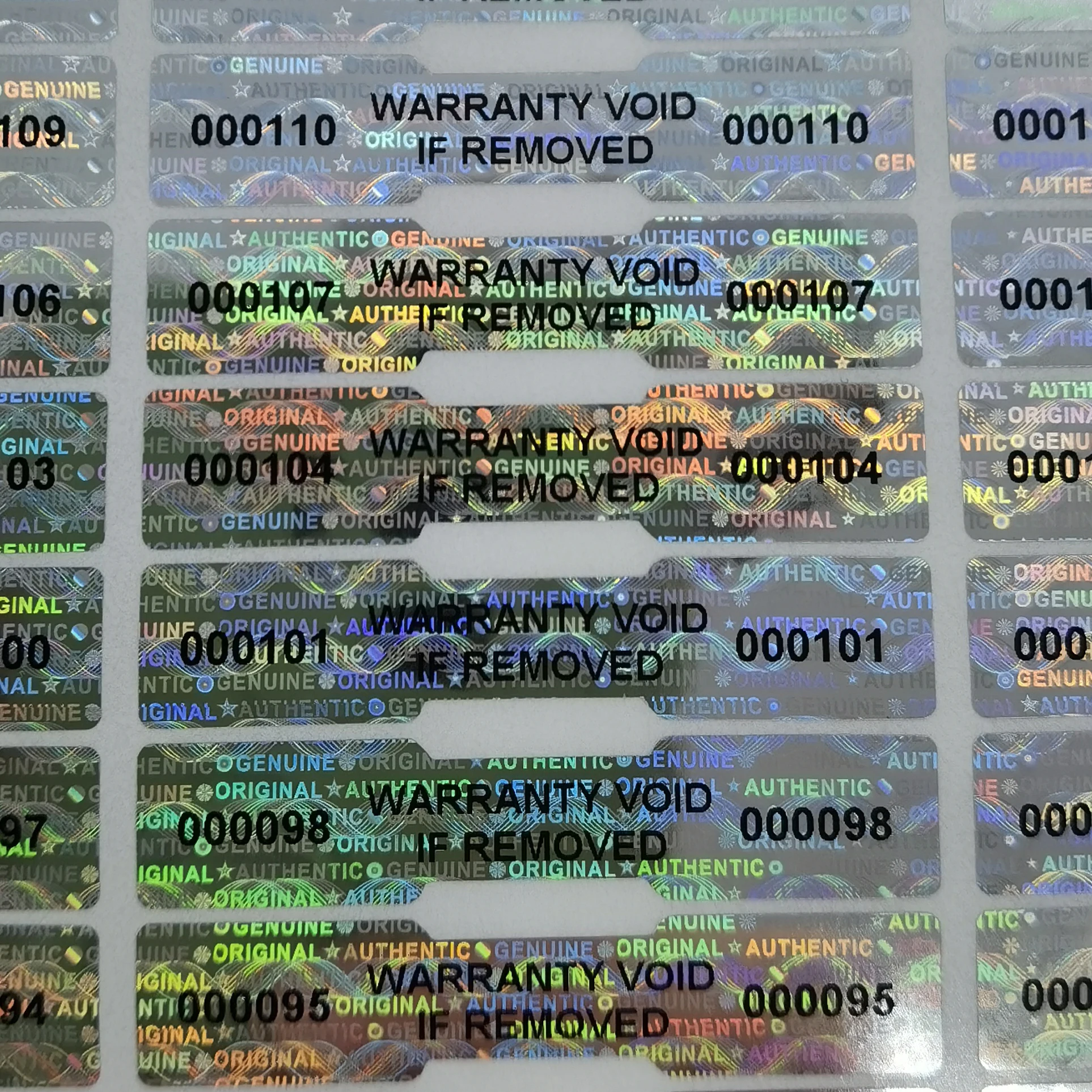 Security Tamper Evident Warranty Void ORIGINAL GENUINE AUTHENTIC Hologram Labels/Stickers w/ Unique Sequential Numbering 1000Pcs