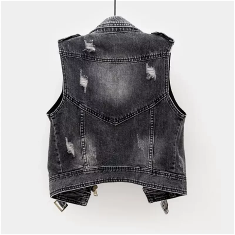 Denim Thời Trang Áo Vest Nữ Mùa Xuân Thu Không Tay Hoang Dã Áo Ngắn Áo Nữ Plus Kích Thước 5XL Màu Xám Khói Jean Áo