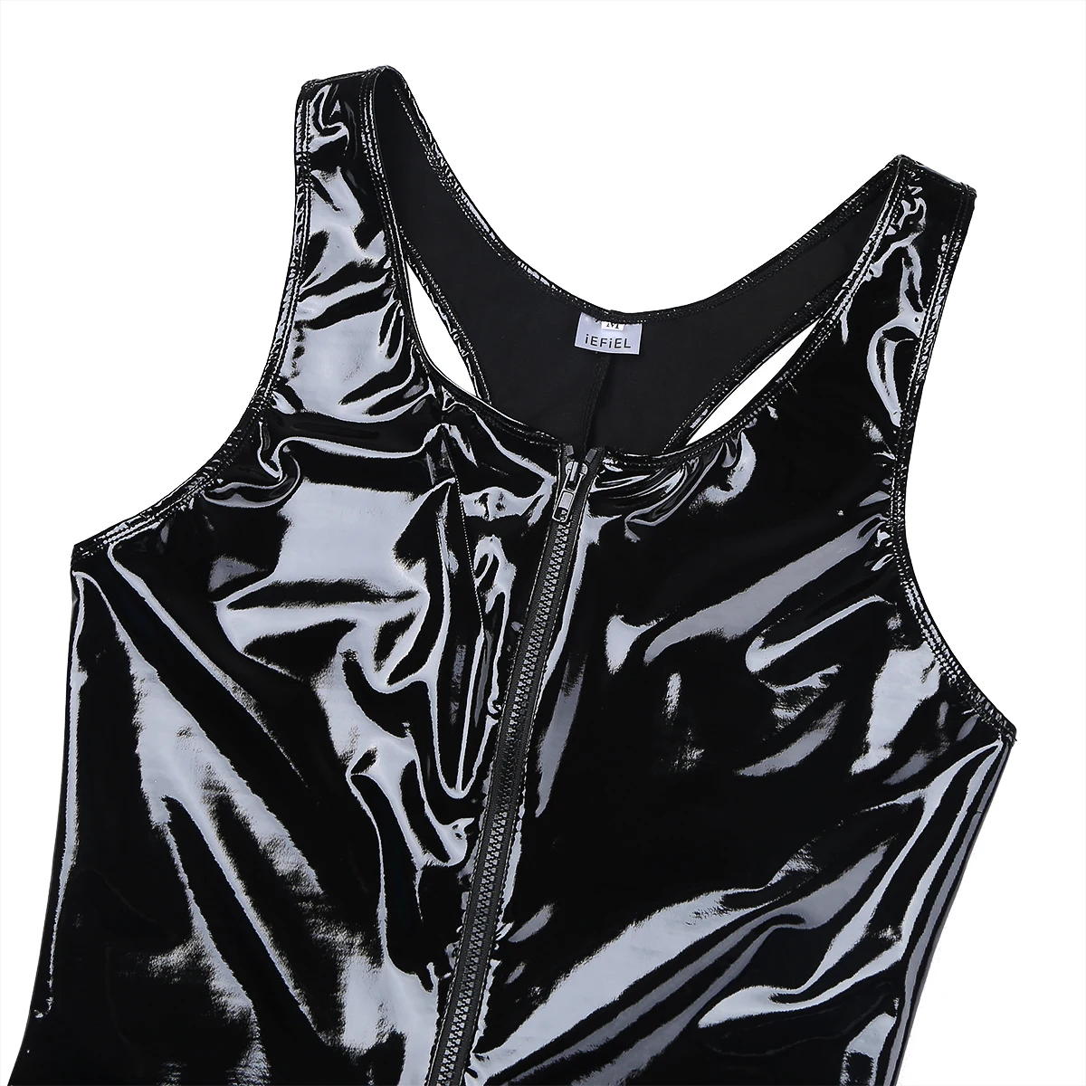 Men Lingerie Wet Look Patent Leather Bodysuits One-piece Sleeveless Crotchless Singlet Boxer Briefs Leotard Erotic Nightwear view 5
