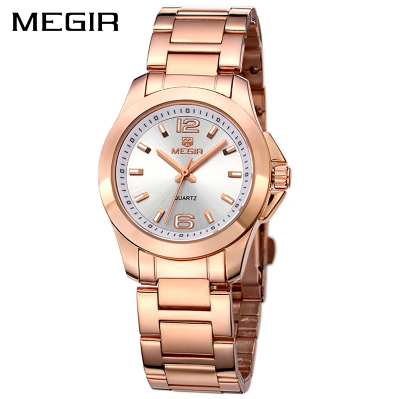 MEGIR Women\'s Simple Round Dial Quartz Watches Stainless steel waterproof Wristwatch for woman relogio feminino Montre Femminino