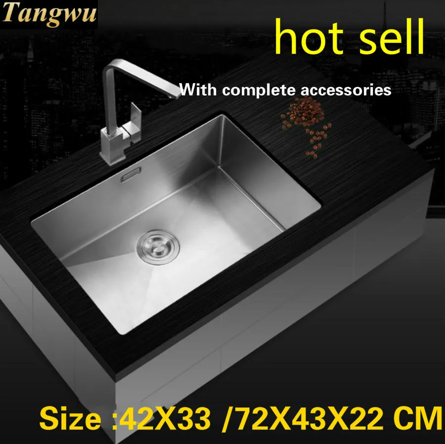 

Tangwu High quality manual single slot 304 stainless steel kitchen sink with thick plate 42x33/72x43x22 CM